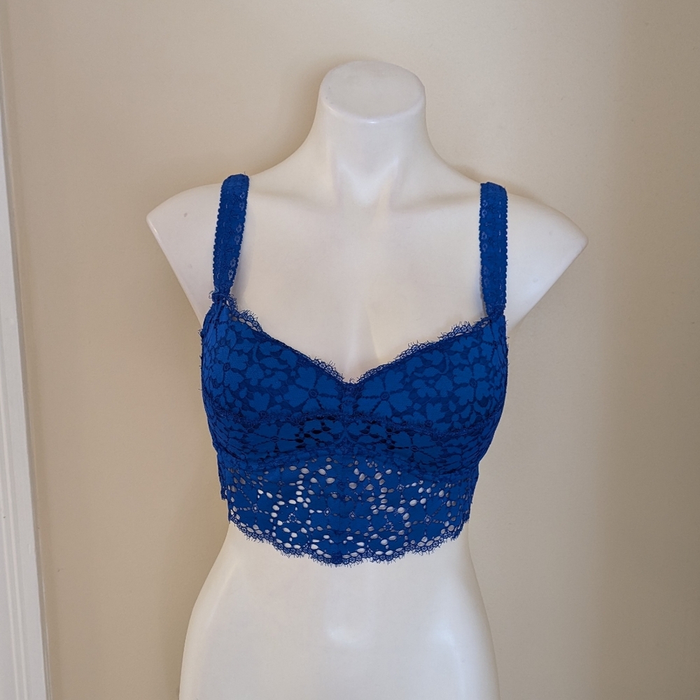 Victoria Secret Pink royal blue lace padded bralette size Large